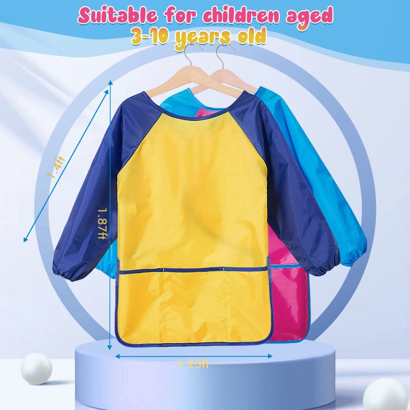 VCOSTORE 2 Pack Kids Art Smock, Toddler Painting Smock,Waterproof Long Sleeve Kids Art Apron with 3 Pockets for Children - Image 3